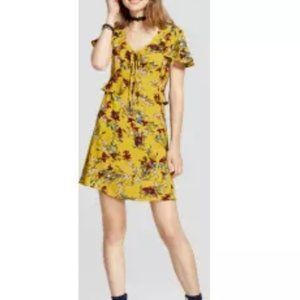 Xhilaration Women's Marigold Floral Short Dress Yellow L